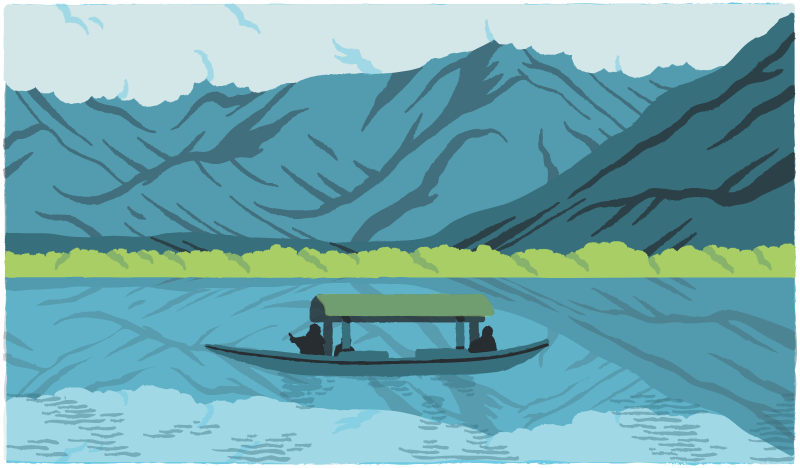 Khawab-e-Kasheer lake and mountain illustration